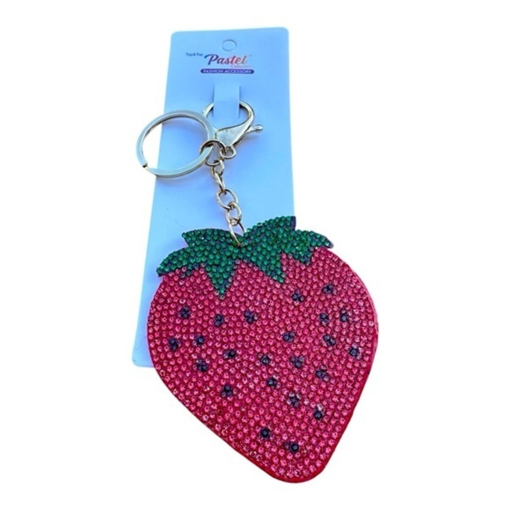 3/$25 Pastel Collection Strawberry Fruit Rhinestone Key Chain Bag Charm